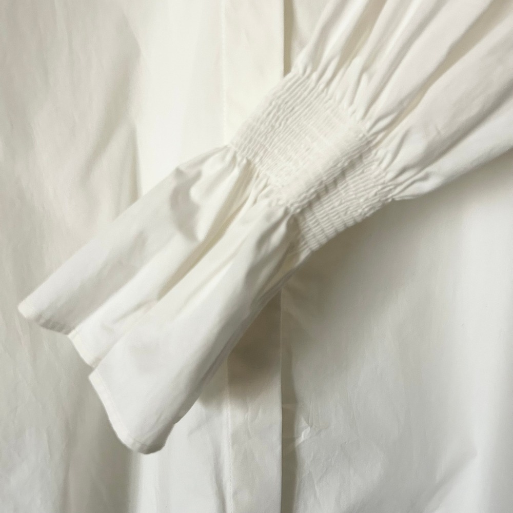 Akris Punto Shirt 100% Cotton White Smocked Cuff High-Low Hem Size 4 US - Picture 4 of 7